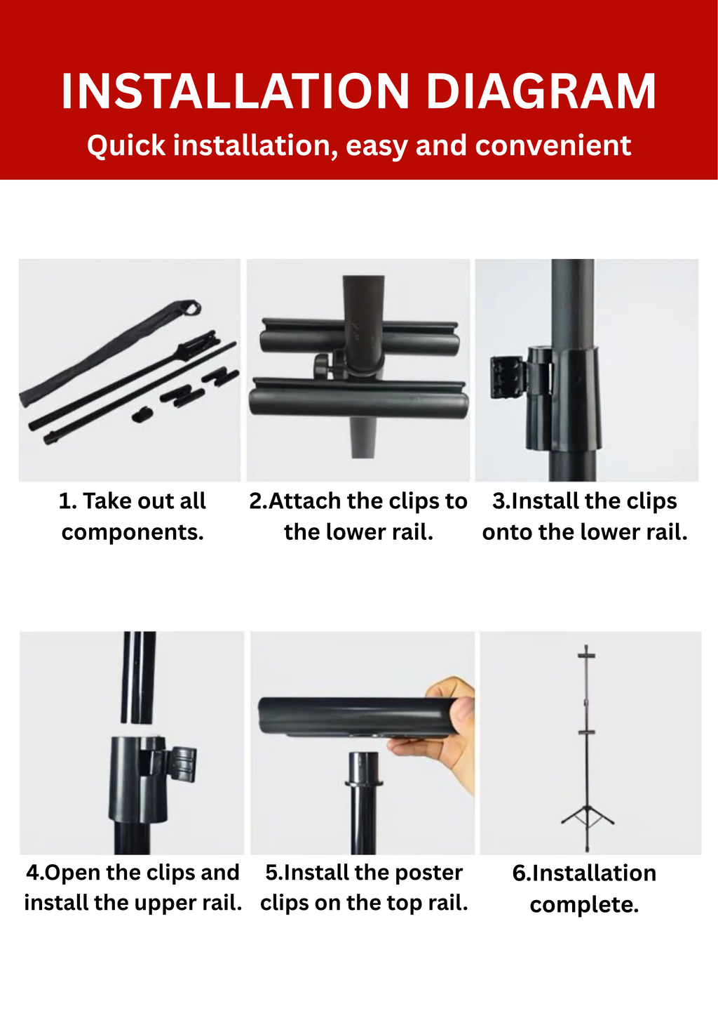 Poster Stand / Metal Display Stand / Hanging Frame Stand / Double-Sided Adjustable Floor Stand / Tripod Sign Holder